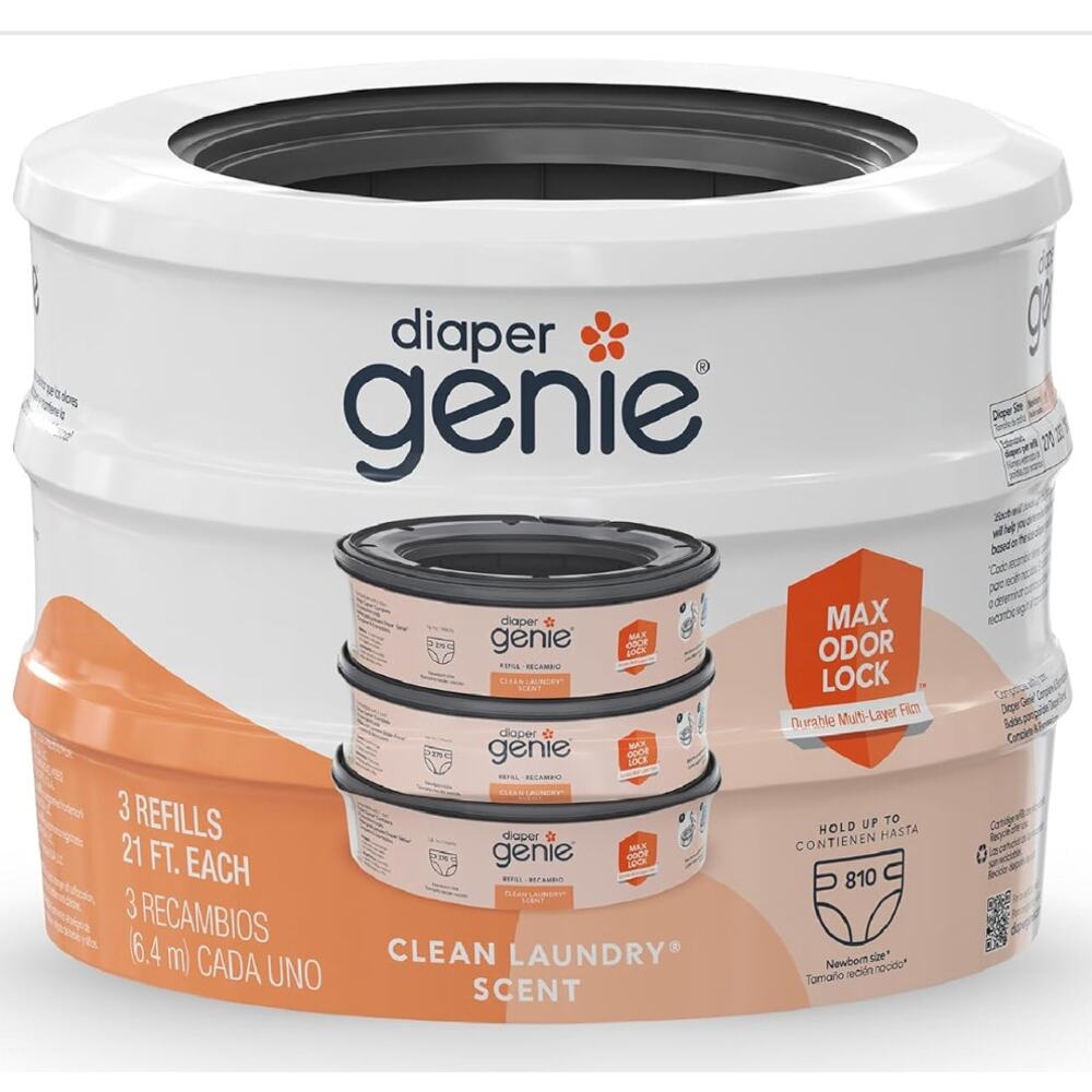 Diaper Genie Bags Refills with Max Odor Lock (Pack of 3)- Clean Laundry Scent